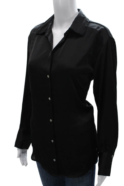 Zara Womens Basic Button-Up Black Polyester Collared Long Sleeve Top Size M
