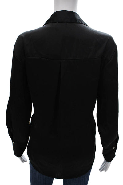 Zara Womens Basic Button-Up Black Polyester Collared Long Sleeve Top Size M