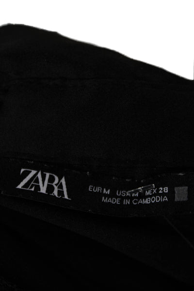 Zara Womens Basic Button-Up Black Polyester Collared Long Sleeve Top Size M