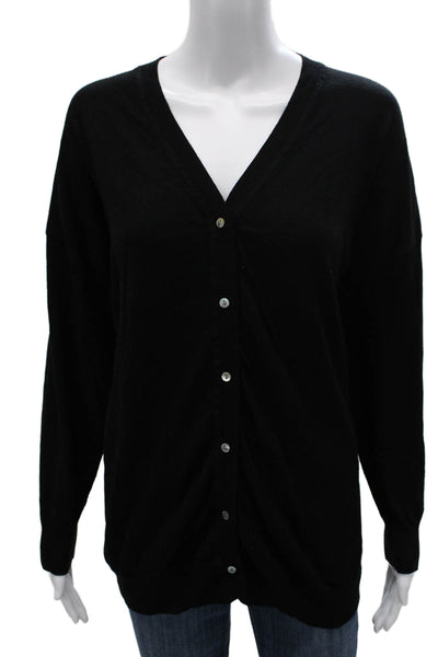 Zara Women Cardigan Black V Neck Cotton Long Sleeve Size M
