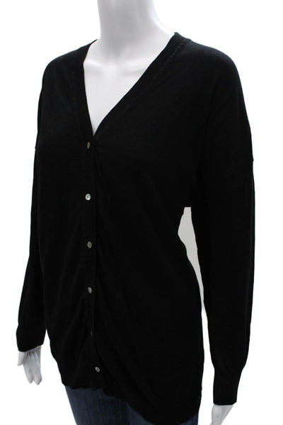 Zara Women Cardigan Black V Neck Cotton Long Sleeve Size M