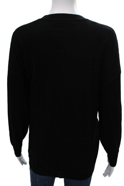 Zara Women Cardigan Black V Neck Cotton Long Sleeve Size M