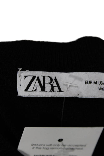 Zara Women Cardigan Black V Neck Cotton Long Sleeve Size M