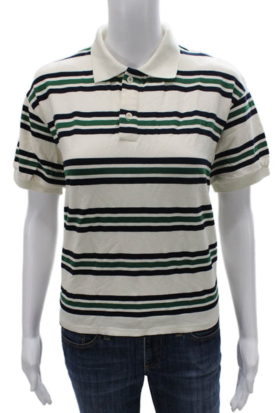 Lioness Women Ivory Striped Cotton Collared Short Sleeve Basic Polo Top Size L