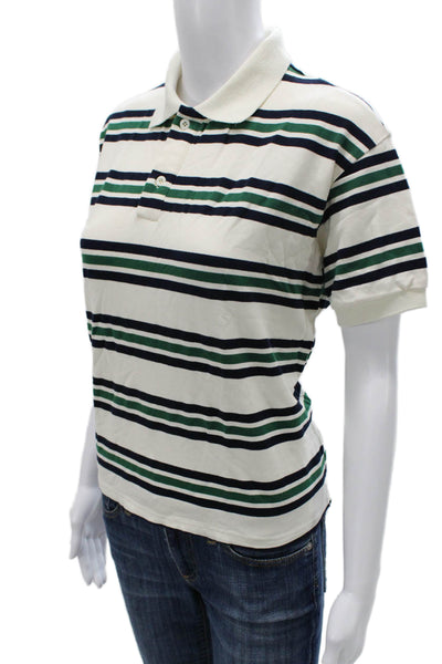 Lioness Women Ivory Striped Cotton Collared Short Sleeve Basic Polo Top Size L