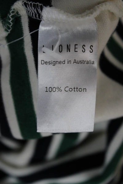 Lioness Women Ivory Striped Cotton Collared Short Sleeve Basic Polo Top Size L