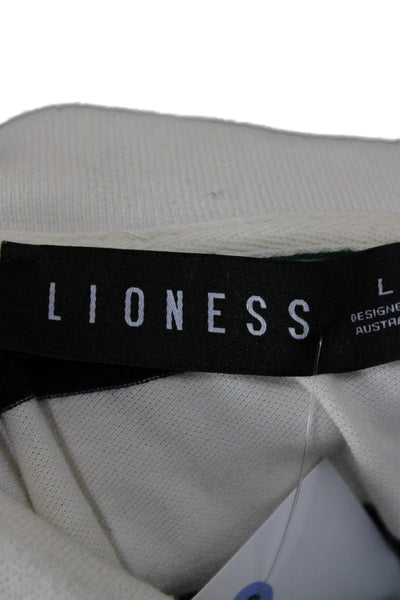 Lioness Women Ivory Striped Cotton Collared Short Sleeve Basic Polo Top Size L