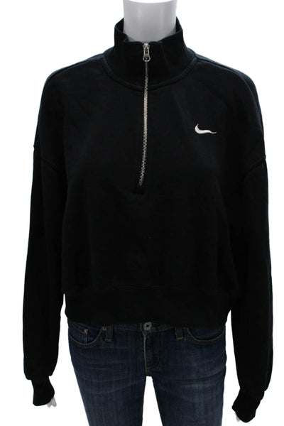 Nike Womens Black Cotton Pullover Sweatshirt Mock Neck Zip Size L