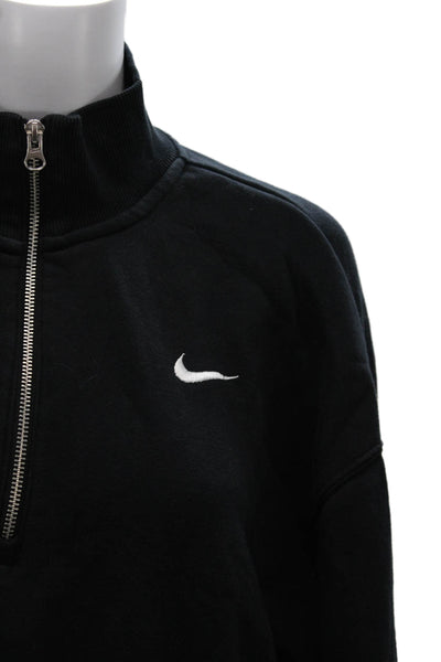 Nike Womens Black Cotton Pullover Sweatshirt Mock Neck Zip Size L
