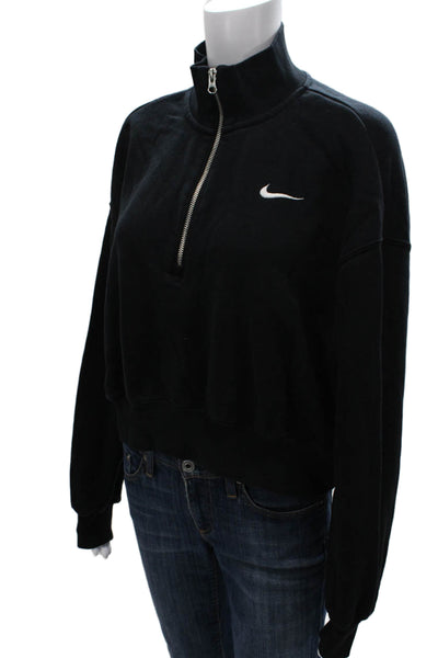 Nike Womens Black Cotton Pullover Sweatshirt Mock Neck Zip Size L