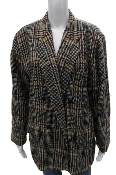 Bogner Women Plaid Wool Blazer Button Multi-Color Size 38