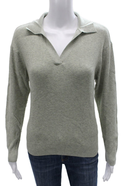 Uniqlo Women Pullover Sweater Collared Long Sleeve Solid Green Rayon Size L