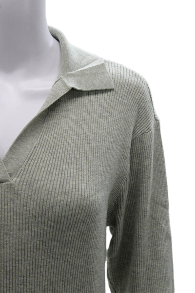 Uniqlo Women Pullover Sweater Collared Long Sleeve Solid Green Rayon Size L