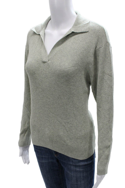 Uniqlo Women Pullover Sweater Collared Long Sleeve Solid Green Rayon Size L