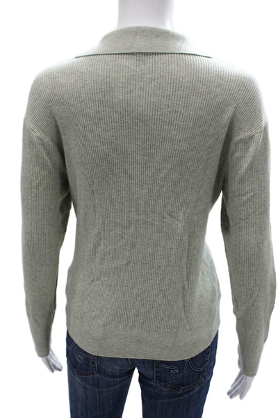 Uniqlo Women Pullover Sweater Collared Long Sleeve Solid Green Rayon Size L