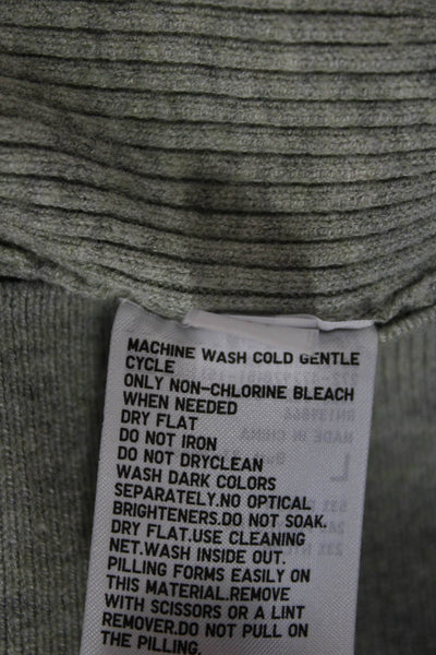 Uniqlo Women Pullover Sweater Collared Long Sleeve Solid Green Rayon Size L