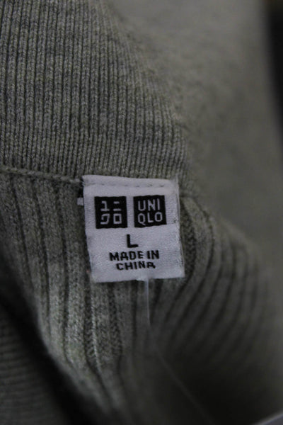 Uniqlo Women Pullover Sweater Collared Long Sleeve Solid Green Rayon Size L