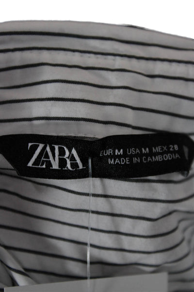 Zara Womens Striped Collared Cotton Button-Up Long Sleeve Basic Size M