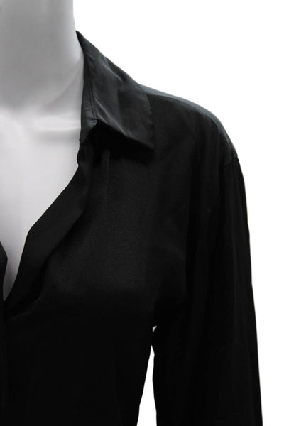 Zara Womens Collared Long Sleeve Basic Button-Up Black Polyester Top Size S