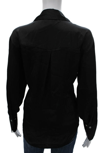 Zara Womens Collared Long Sleeve Basic Button-Up Black Polyester Top Size S