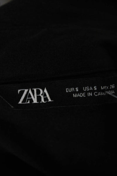 Zara Womens Collared Long Sleeve Basic Button-Up Black Polyester Top Size S