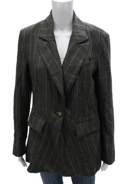 Free People Womens Gray Striped Basic Jacket Button Long Sleeve Size XS