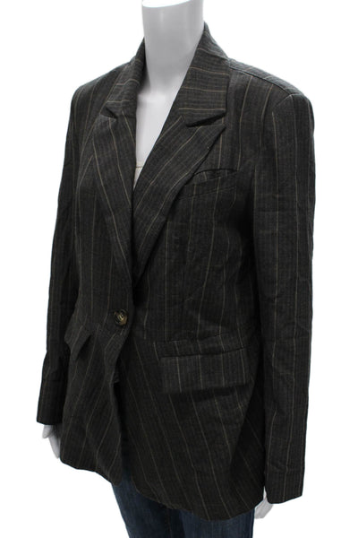 Free People Womens Gray Striped Basic Jacket Button Long Sleeve Size XS