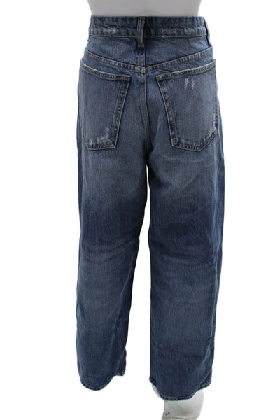 Zara Women Wide-Leg Blue Cotton Jeans High Rise Zip Fly Inseam 28 Size 6