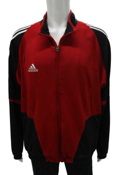 Adidas Mens Red Colorblock Track Jacket Polyester Long Sleeve Zip Size XL