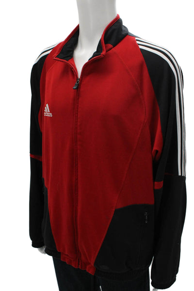 Adidas Mens Red Colorblock Track Jacket Polyester Long Sleeve Zip Size XL