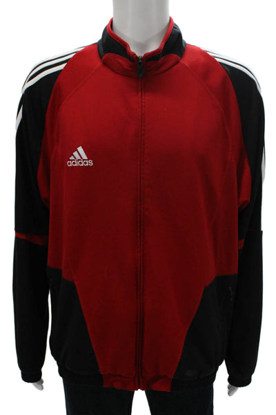Adidas Mens Red Colorblock Track Jacket Polyester Long Sleeve Zip Size XL