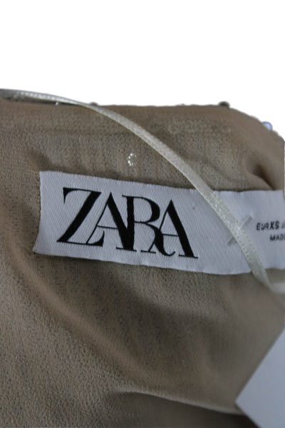 Zara Women Wrap Dress Silver V Neck Long Sleeve Above Knee Size XS