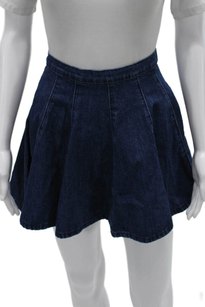 Zara Women Skater Mini Skirt Blue Cotton Zip Size S