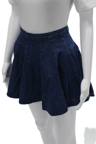 Zara Women Skater Mini Skirt Blue Cotton Zip Size S