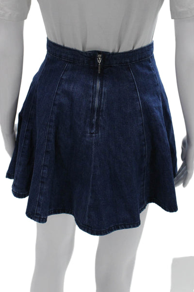 Zara Women Skater Mini Skirt Blue Cotton Zip Size S