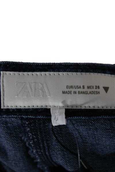 Zara Women Skater Mini Skirt Blue Cotton Zip Size S