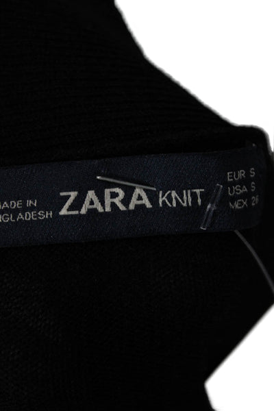 Zara Knit Women Cardigan V-Neck Long Sleeve Black Viscose Size S