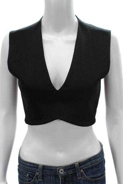 Zara Woman Women Cropped Tank Black V-Neck Polyester Sleeveless Size S