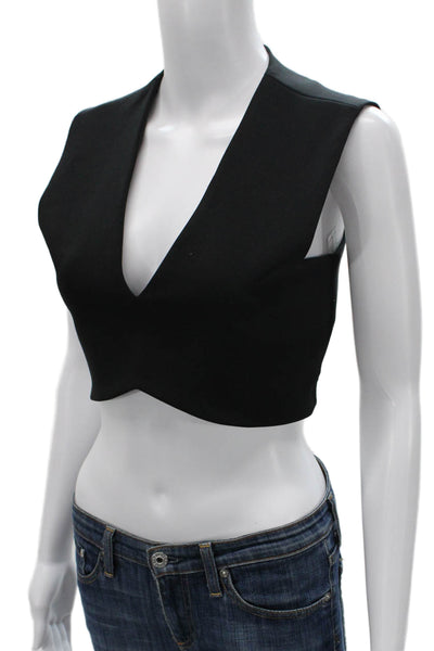 Zara Woman Women Cropped Tank Black V-Neck Polyester Sleeveless Size S