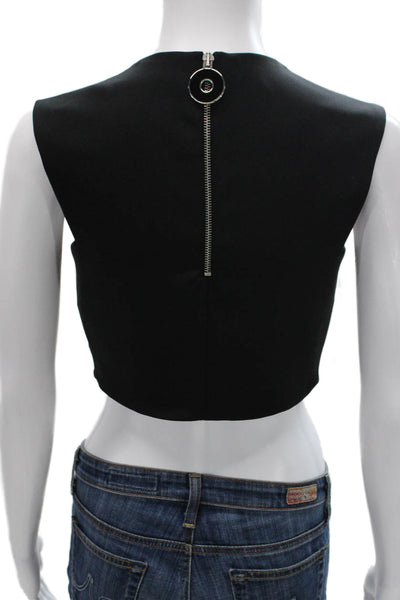 Zara Woman Women Cropped Tank Black V-Neck Polyester Sleeveless Size S