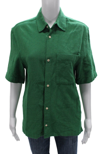 Zara Mens Collared Green Cotton Blouse Button-Up Short Sleeve Size S