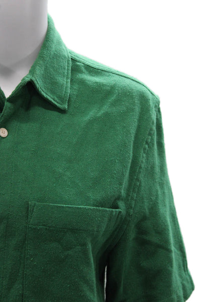 Zara Mens Collared Green Cotton Blouse Button-Up Short Sleeve Size S
