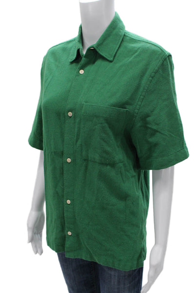 Zara Mens Collared Green Cotton Blouse Button-Up Short Sleeve Size S