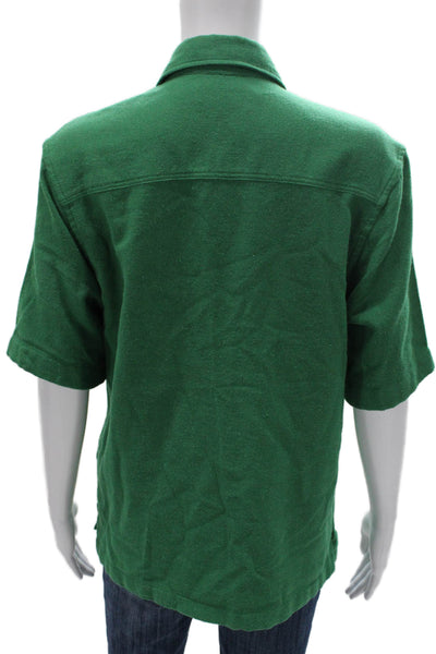 Zara Mens Collared Green Cotton Blouse Button-Up Short Sleeve Size S