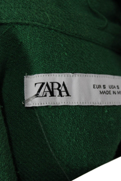Zara Mens Collared Green Cotton Blouse Button-Up Short Sleeve Size S