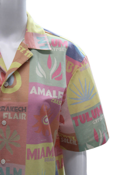 Zara Unisex Adults Basic Multicolor Geometric Collared Button-Up Top Size S