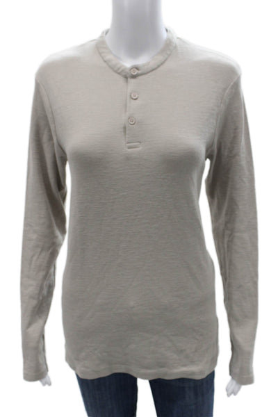 Renuar Mens Henley T Shirt Beige Long Sleeve Size M