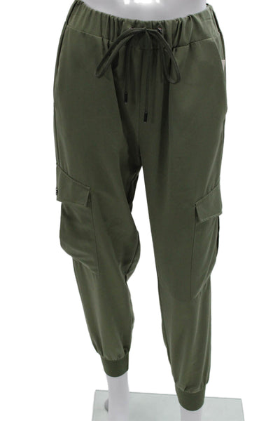 Zara Womens Cargo Pants Green Polyester Drawstring Inseam 28 Size XS