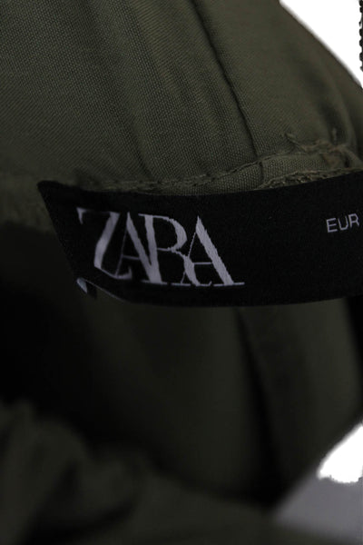Zara Womens Cargo Pants Green Polyester Drawstring Inseam 28 Size XS