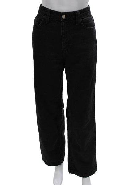 Zara Women Straight Jeans Black High Rise 100% Cotton Size 2